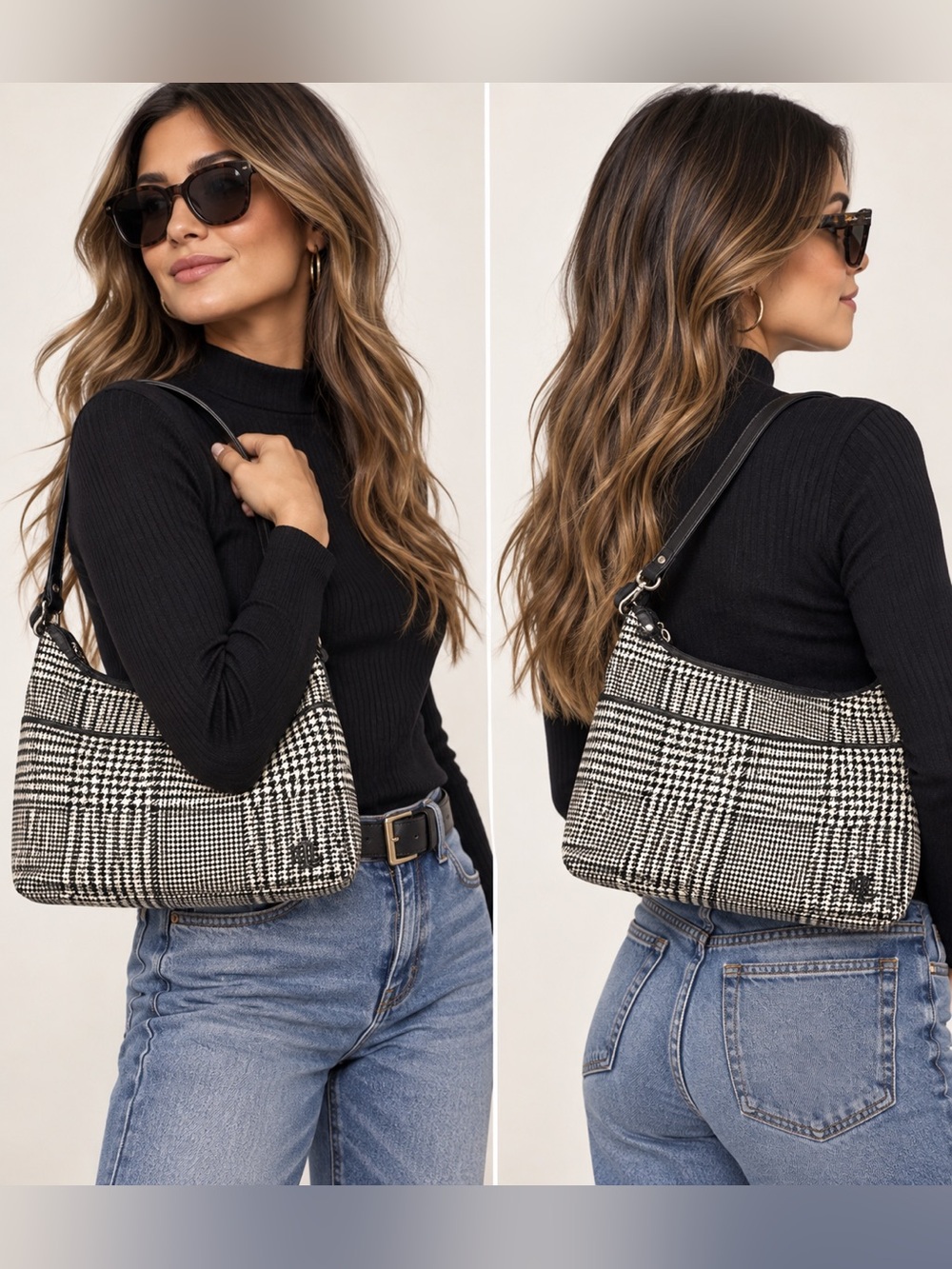 Vintage Ralph Lauren Black & White Houndstooth Lightweight Shoulder Bag